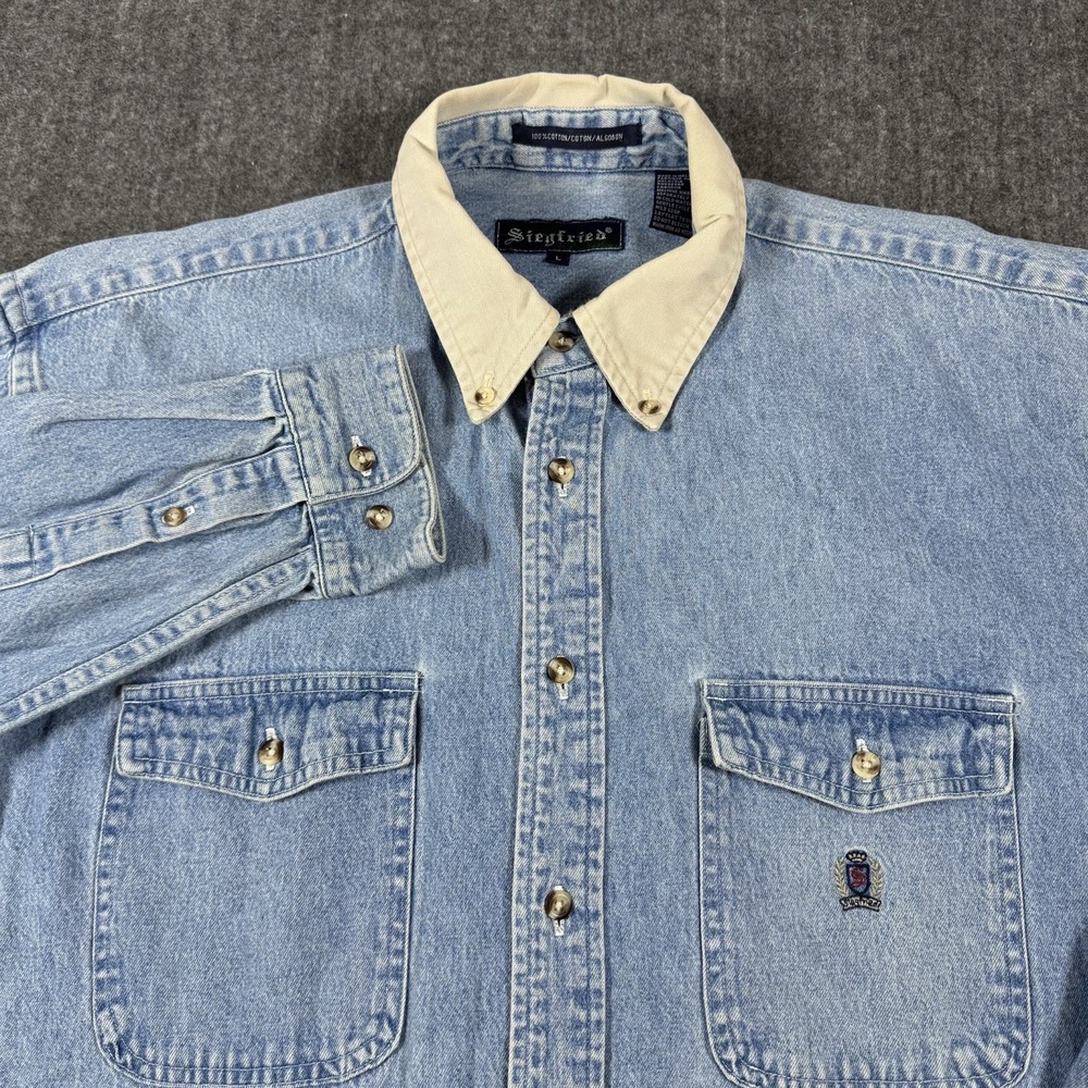 Siegfried Men's Large Denim Long Sleeve Button-Up Shirt